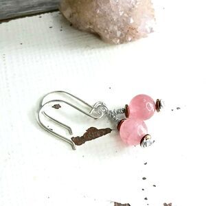 Strawberry Quartz & Hematite Crystal Dangle Earrings, Gemstone Jewelry